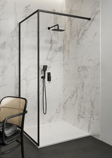 Cersanit Feste Seite für Dusche 90x200cm Klarglas Schwarzes Profil