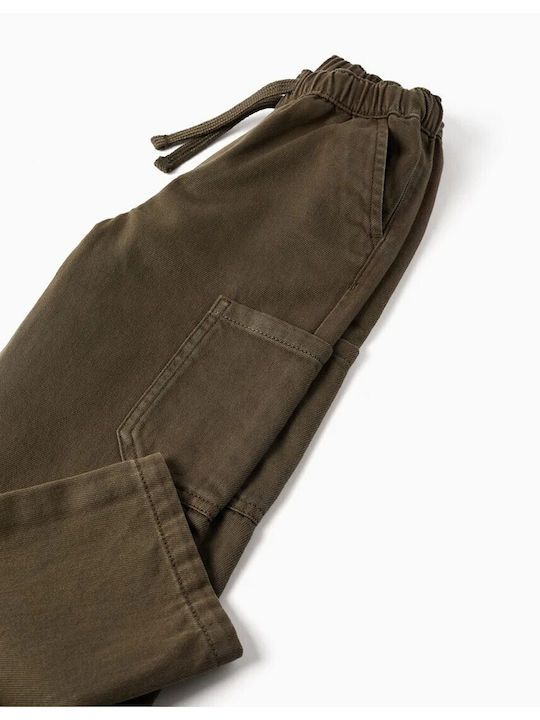 Pantaloni cargo pentru copii verde măsliniu închis