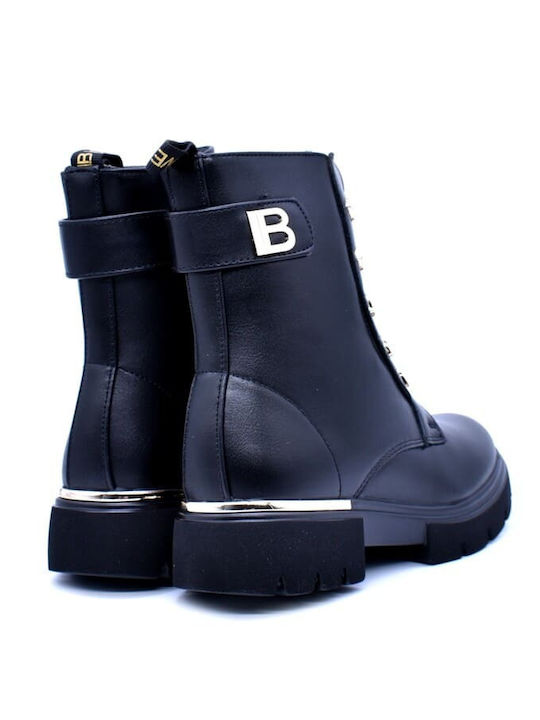 Leder Kinderstiefel mit Schnürsenkeln Schwarz