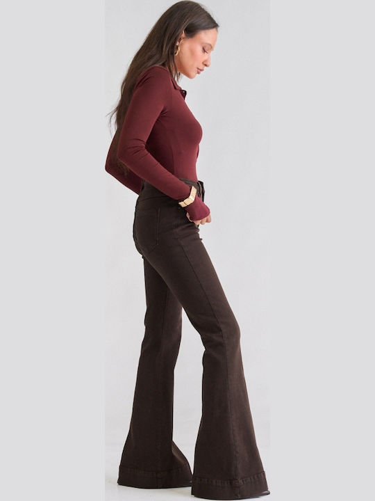 Women's Flared Jeans Pants Brown