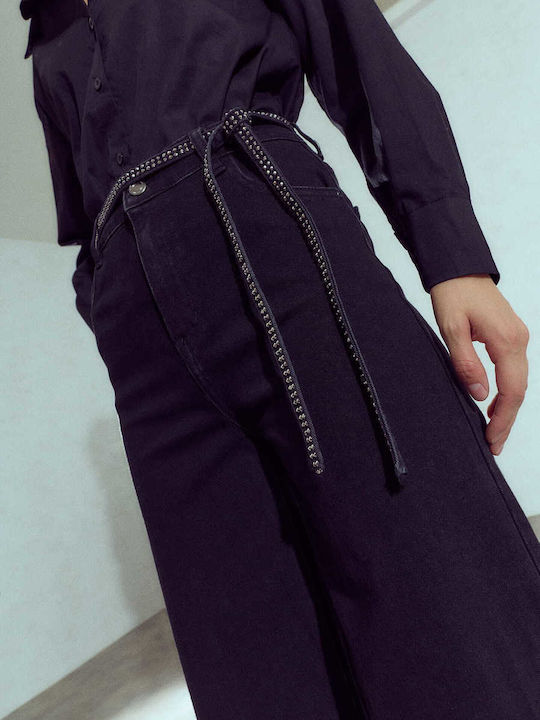 Celestino Дамско Джинси Wide Leg Strass С Талията Loose Fit Черно