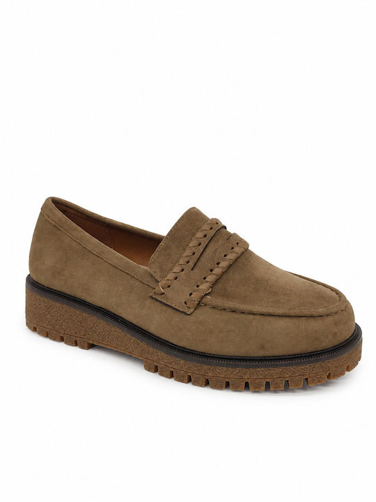 Suede Damen Mokassins in Khaki Farbe