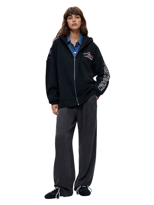 Women's Hooded Sweatshirt Cardigan Black