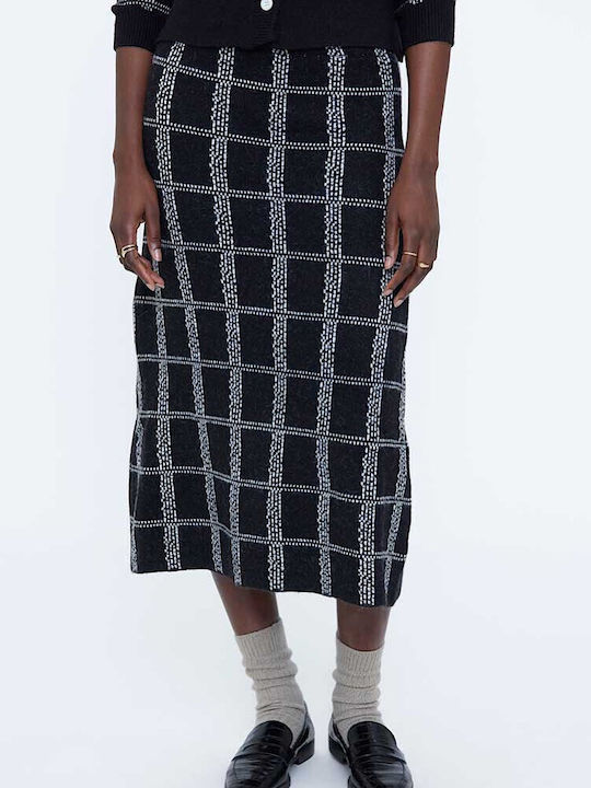 Midi Checked Black Skirt