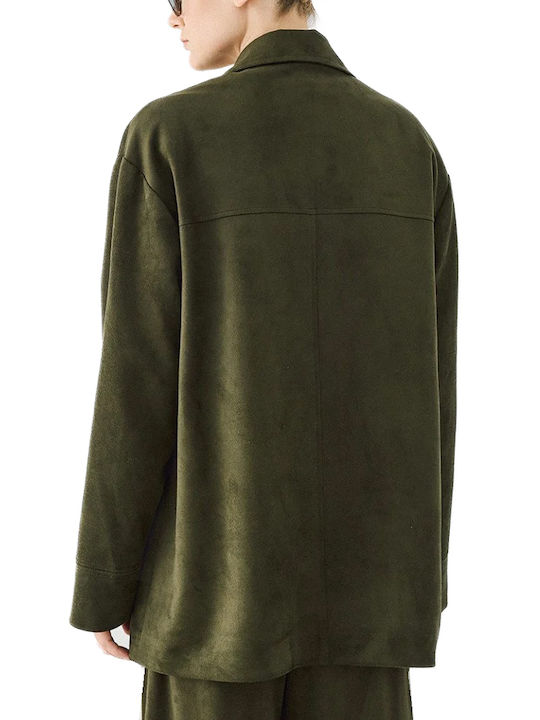 Access Long Women's Leather Blazer Khaki