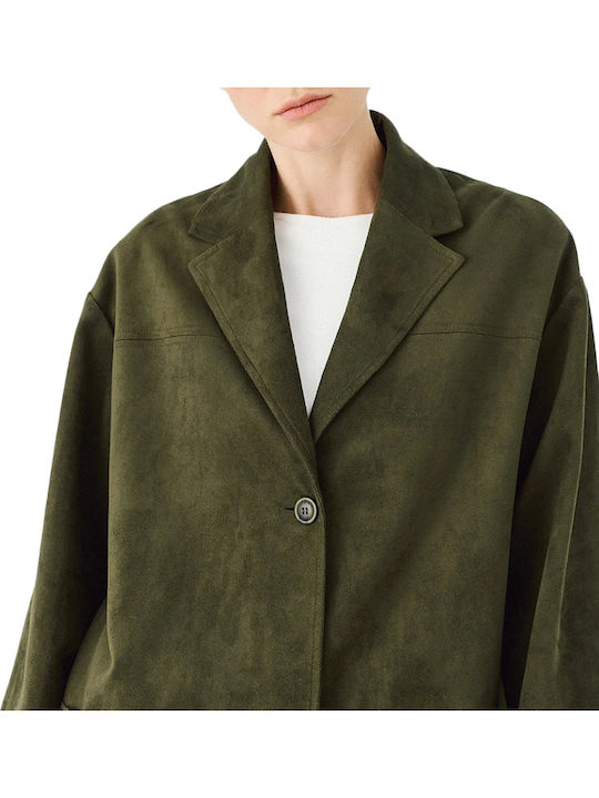 Access Long Women's Leather Blazer Khaki