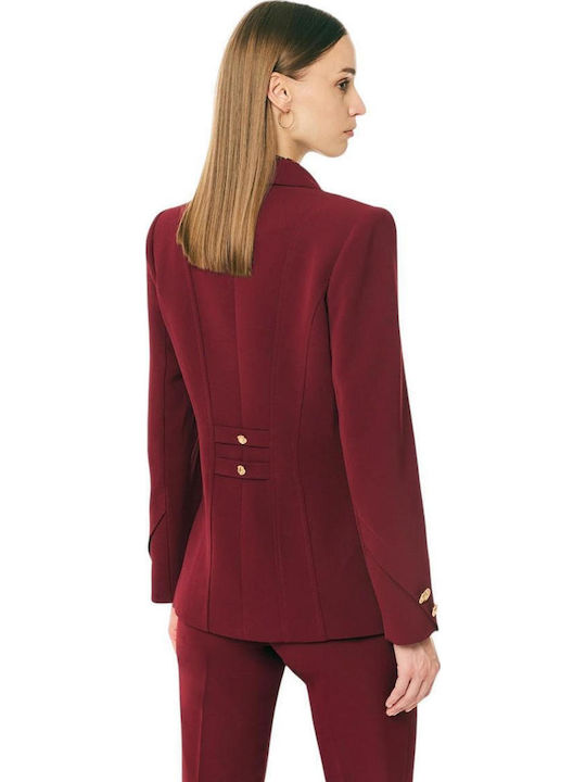 Forel Sacou Dama Crep Cu Două Rânduri De Nasturi Burgundy