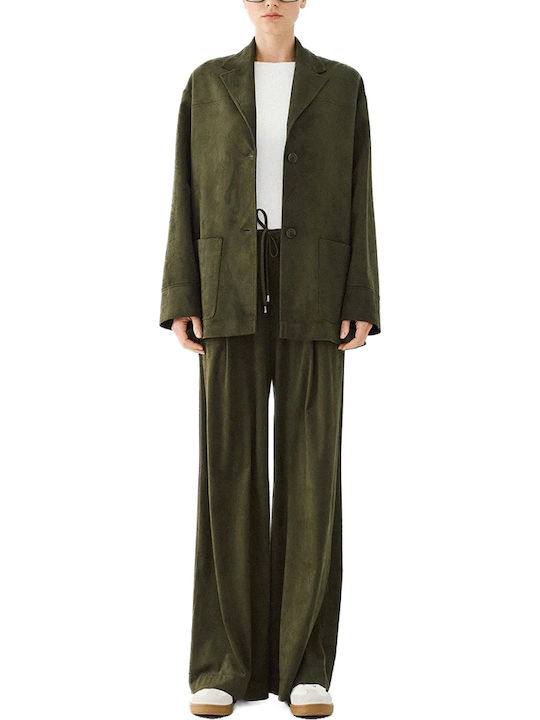 Access Long Women's Leather Blazer Khaki