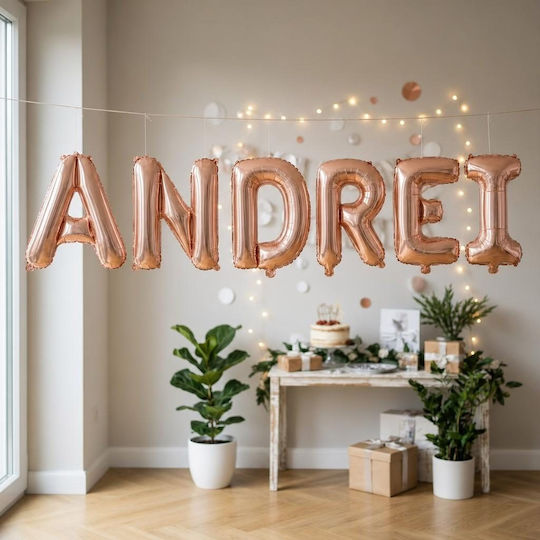 Set of 6 Birthday Balloons with Name Rose Gold Foil 40cm