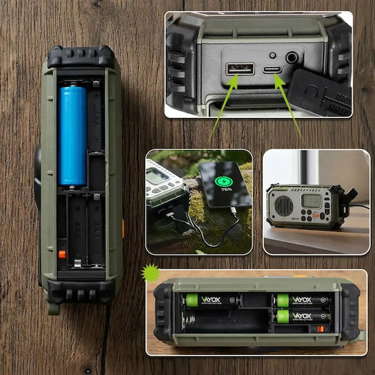 Vayox 1402973 Radio Portabil Solar cu Bluetooth și USB Verde