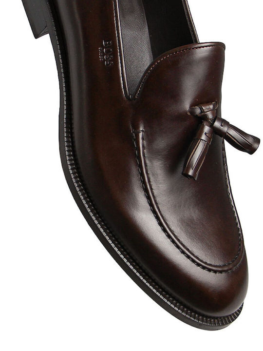 Leather Men's Loafers In Brown Color