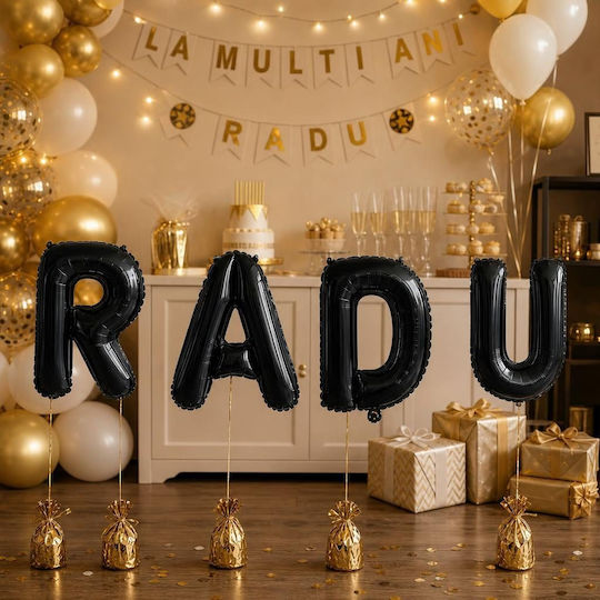 Set 4 Balloons Letters A with Name Foil Black 40cm