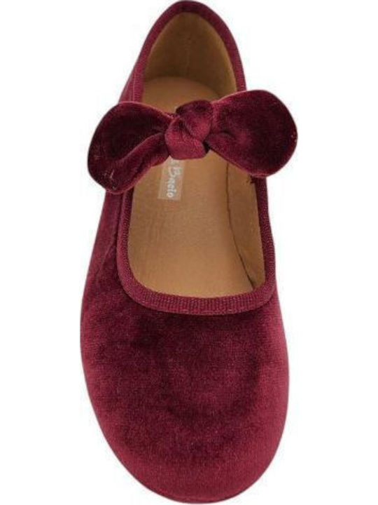 Kids Ballerinas With Hoop & Loop Closure Fabric Burgundy