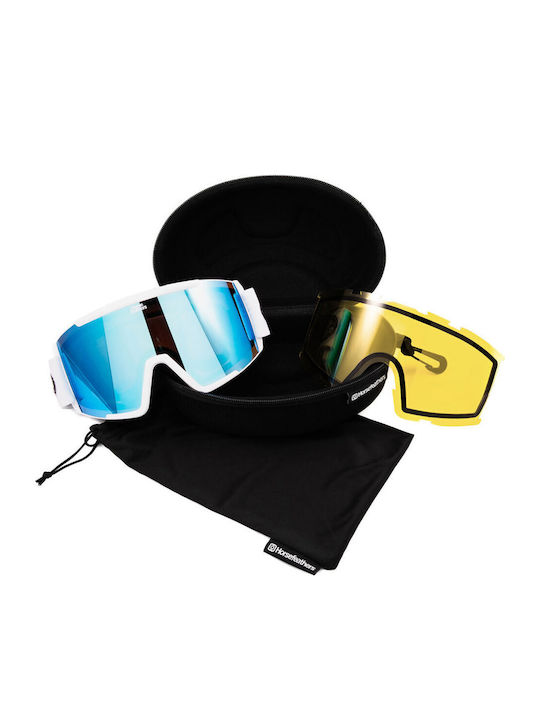 Horsefeathers Ski- und Snowboardbrille für Erwachsene, Weiß mit blauem Spiegellinse