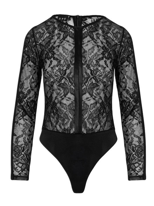 Access Fashion Дамско Боди с Дълъг Ръкав с Дантела Черно 64-2088-609-black