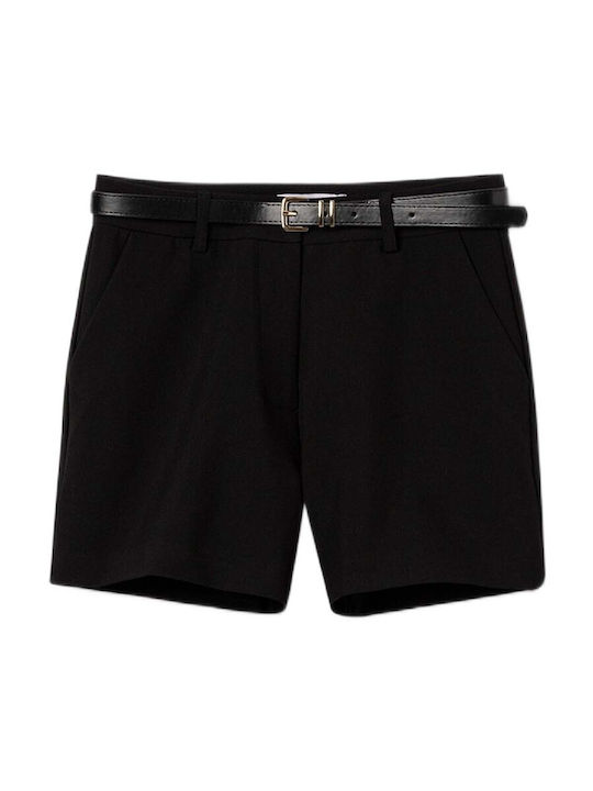 Damen Leder Hohe Taille Shorts Schwarz