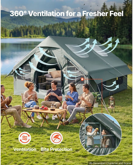 Vevor Inflatable Green Camping Tent with Double Cloth for 8 People