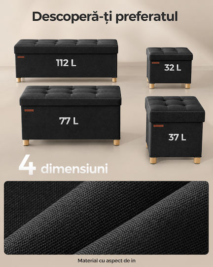 Taburet de Cameră de Zi cu Spațiu de Depozitare Tapițat cu Țesătură Negru 38x38x40cm