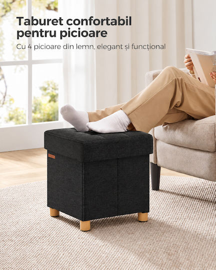 Taburet de Cameră de Zi cu Spațiu de Depozitare Tapițat cu Țesătură Negru 38x38x40cm