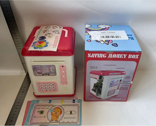 Children's Piggy Bank Set Flippy Atm Type Fingerprint Password 13.5 X 11.5 X 20 Cm Pink