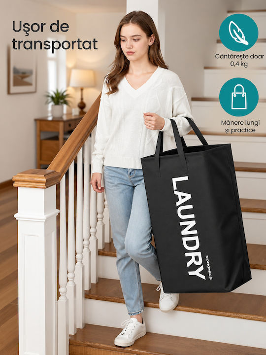 Songmics Coș de Rufe Din Țesătură Pliabil 80lt 40x30x68cm Negru