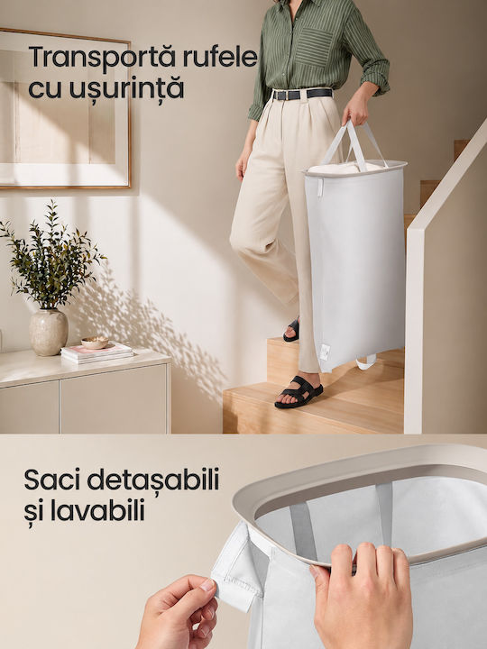 Songmics Coș de Rufe Plastic Pliabil 160lt cu Capac 56x47x75cm Bej