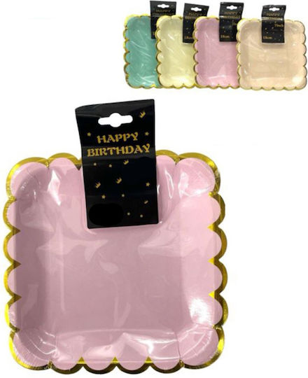 Square Party Plates Gold Rim Various Colors 23.5 Cm