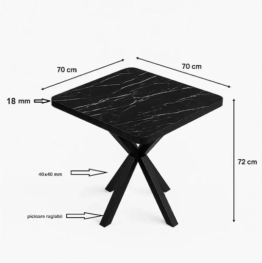 Axion Masă Pătrată de Bucătărie din Lemn cu Cadru Metalic Negru 70x70x74cm