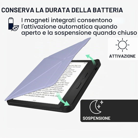 Husă Pliabilă Suport Închidere Magnetică Compatibilă Kobo Libra H2o Piele Artificială Pu Protecție Completă Față-Spate Lavandă