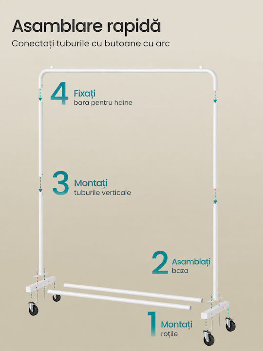 Songmics Cu Roți Rack Pentru Îmbrăcăminte Din Metal Albă 110x38x142cm