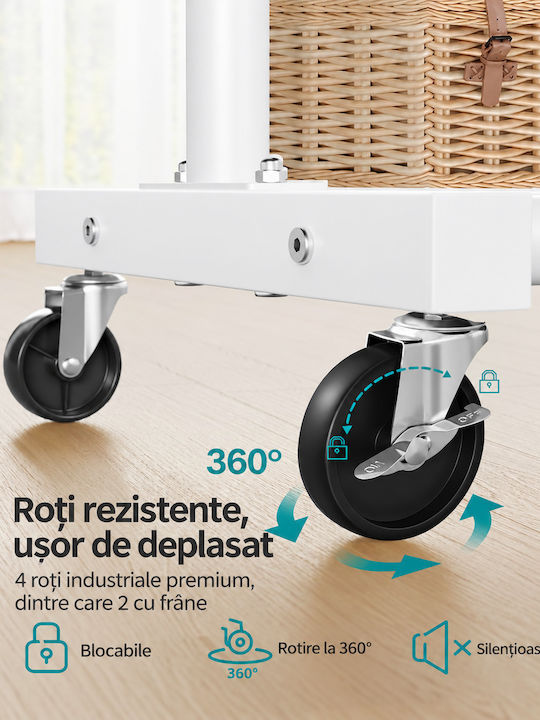Songmics Cu Roți Rack Pentru Îmbrăcăminte Din Metal Albă 110x38x142cm