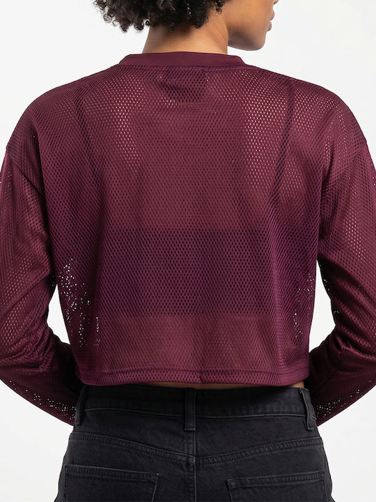 Top Crop Sportiv Damă Mânecă Lungă Transparent Violet