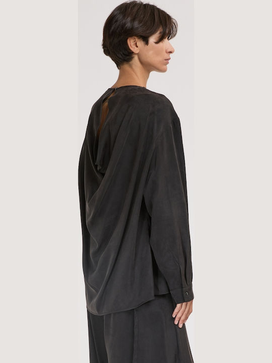 Damen Bluse Drapierung Schwarz