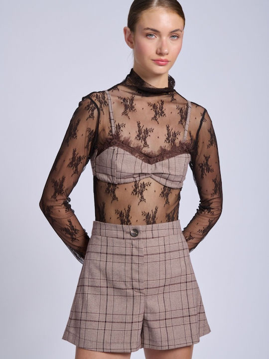 Damen Bluse Korsett mit Spaghetti-Träger und Spitze Geprüft Beige