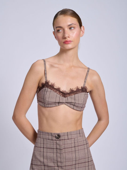 Damen Bluse Korsett mit Spaghetti-Träger und Spitze Geprüft Beige