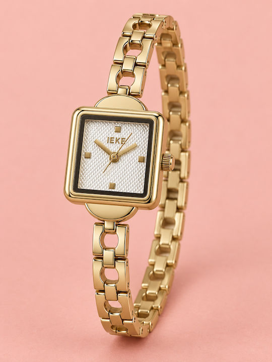 Ieke Damenuhr Batterie mit Metallarmband Gold/Weiß IEKE-Uhr-Gold-Weiß-SQ-001 Ieke Damenuhr Batterie mit Metallarmband Gold/Weiß IEKE-Uhr-Gold-Weiß-SQ-001