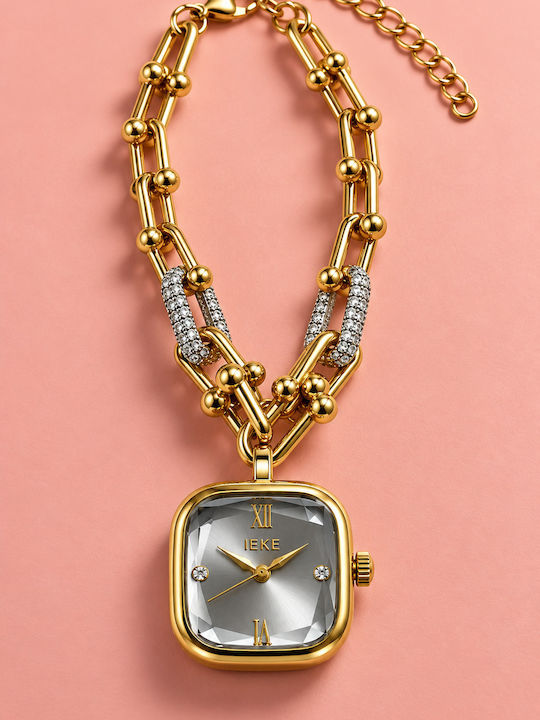 Ieke Damenuhr Batterie mit Metallarmband Gold/Grau Silber IEKE-Uhr-Gold-Silber-Kette-001