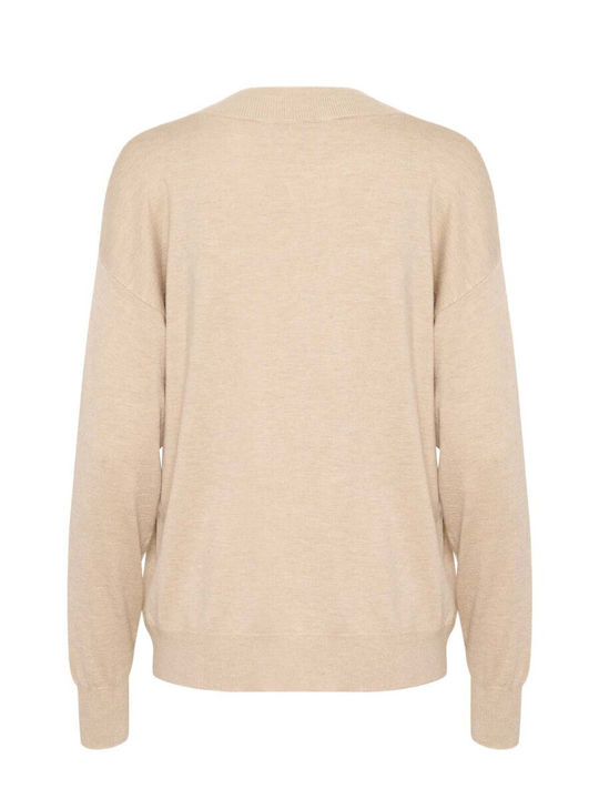 Women's Sweater with V-Neckline Beige