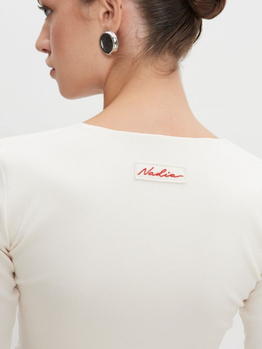 Women's Long Sleeve White Crop Top