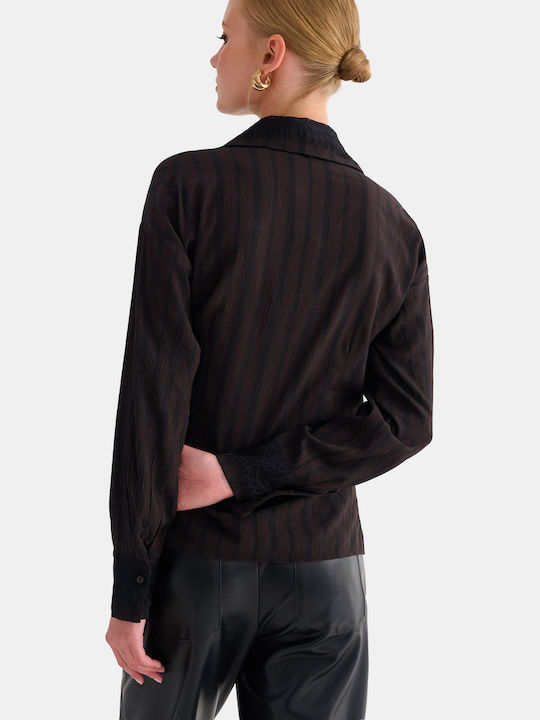 Attrattivo Damen Bluse mit V-Ausschnitt Braun