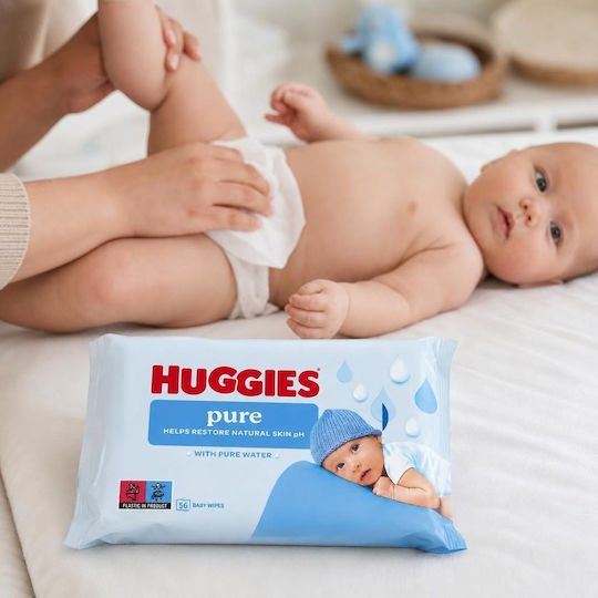 Huggies Pure Servetele Umede Bebelusi Hipoalergenice Cu 99% Apă Fără Alcool Și Fara Parabeni 56 Bucăți