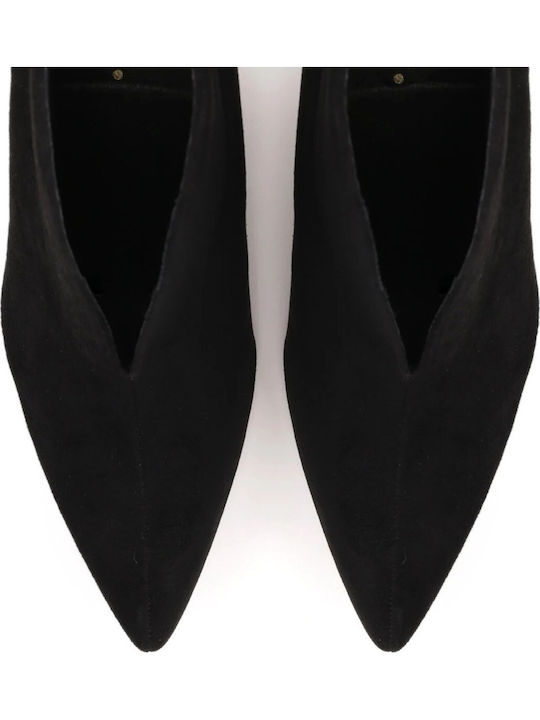 Suede Women's Ankle Boots with High Heel Black