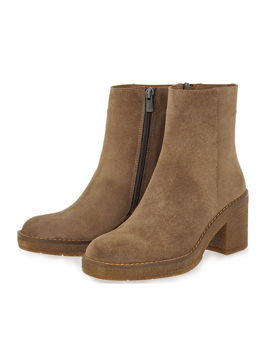 Wildleder Damen Stiefeletten mit Hohem Absatz Braune