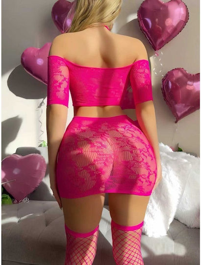Ophelia's Dream Sexy Dessous-Sets Rosa Dichtes Gittermuster Set 10ww7202