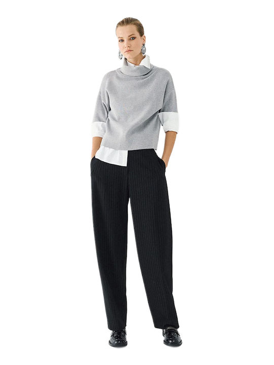 Damenhose in Carrot Passform Gestreift Schwarz