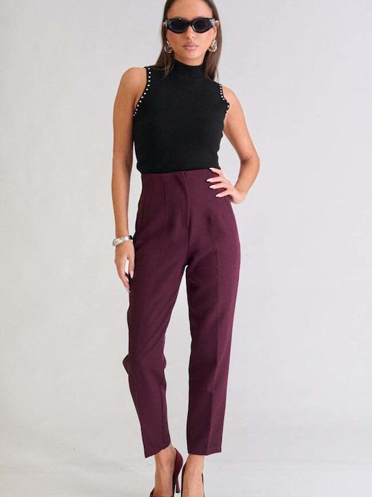 Damen Hochgeschnittenes Stoffhose Burgundisch