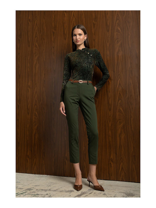 Women's Fabric Trousers Green 27005-4-Green