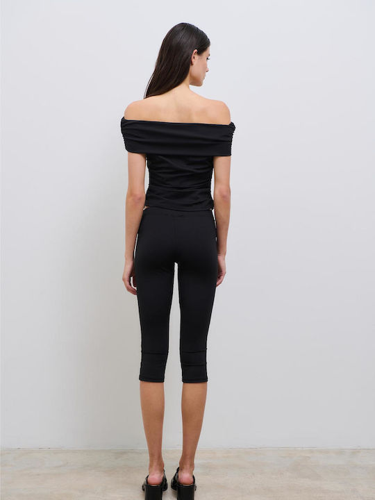Damen Stoff Capri Hose Schwarz