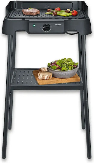 Severin Floor Standing Electric Aluminium Grill with Grooved Plate 2000W with Adjustable Thermostat 38x22cm