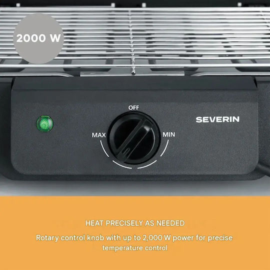 Severin Floor Standing Electric Grill 2000W Stainless Steel with Adjustable Thermostat 38x22cm